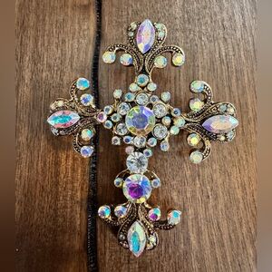 AB Rhinestone Cross Brooch